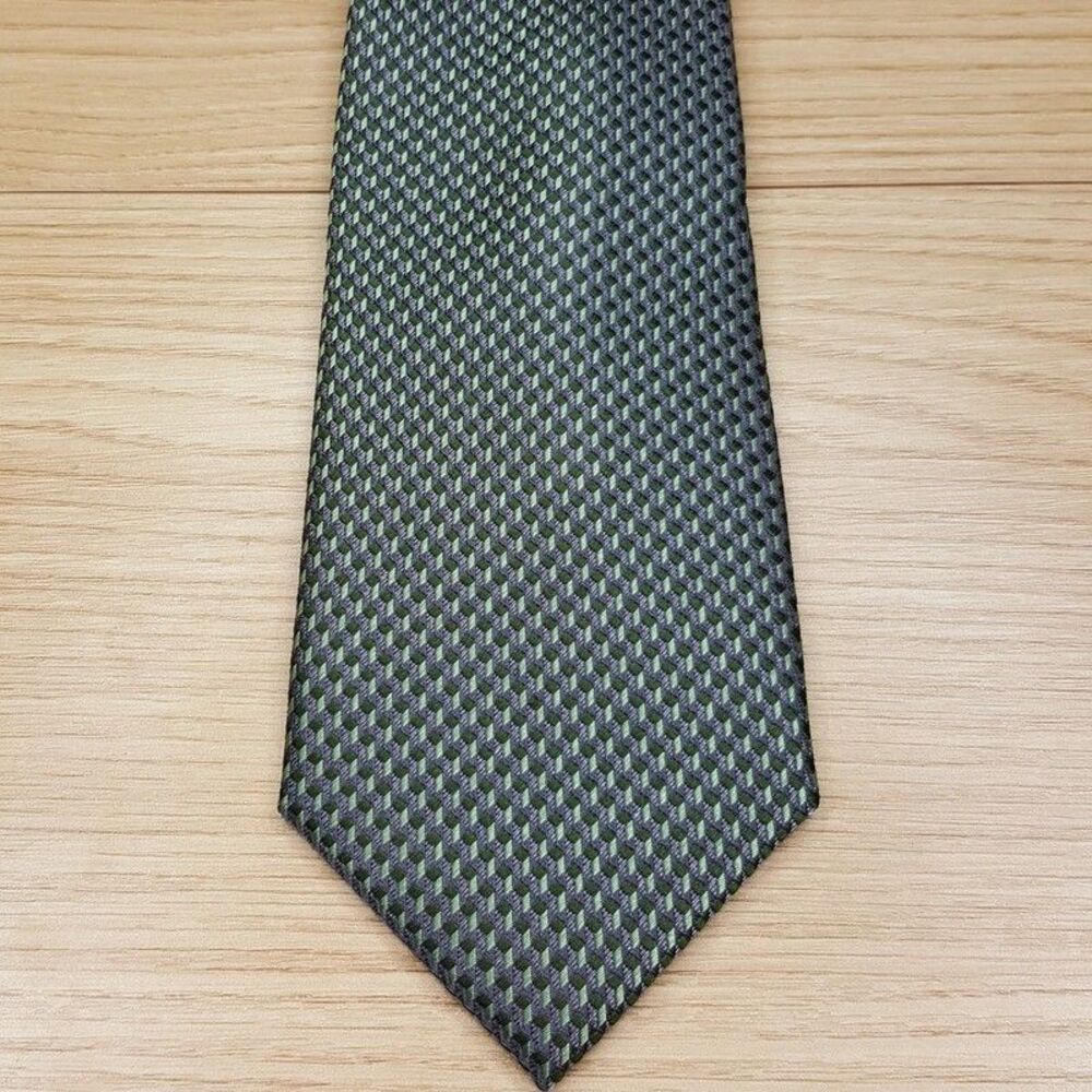 VINCE CAMUTO Mens Neck Tie Green Micro Check Modern Classic Silk Blend Necktie